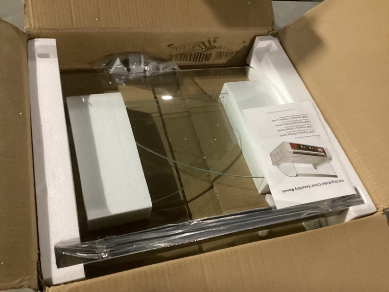 Condition photo showing As Is for hotdog roller cover - tempered glass sneeze guard for 9-roller hot dog machine - shield for countertop electric grill by great northern popcorn
