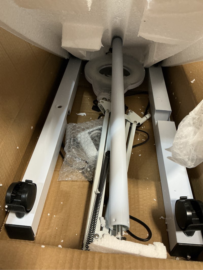 Condition photo showing As Is for 10x magnifying glass with light and stand, nueyio 2200 lumen stepless dimmable magnifying floor lamp, 2-in-1 adjustable metal swing arm lighted magnifier, mag lamp for estheticians crafts facial 10x & four wheels white 2-in-1 desk & floor lamp