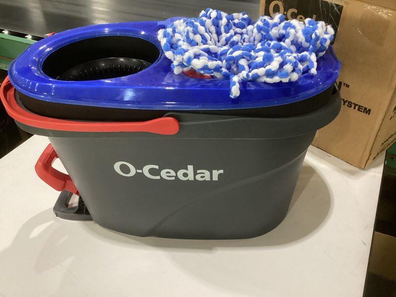 Condition photo showing As Is for o-cedar rinseclean spin mop & bucket system + 2 extra mop heads| clean with water | removes 99% of bacteria plastic rinseclean spin mop & bucket + 2 extra refills cleaning system, missing parts