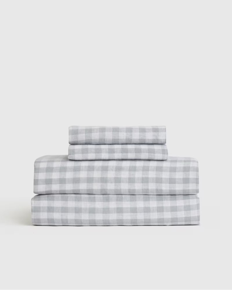 European Linen Gingham Sheet Set Color: Blue Fog Size: Cal King