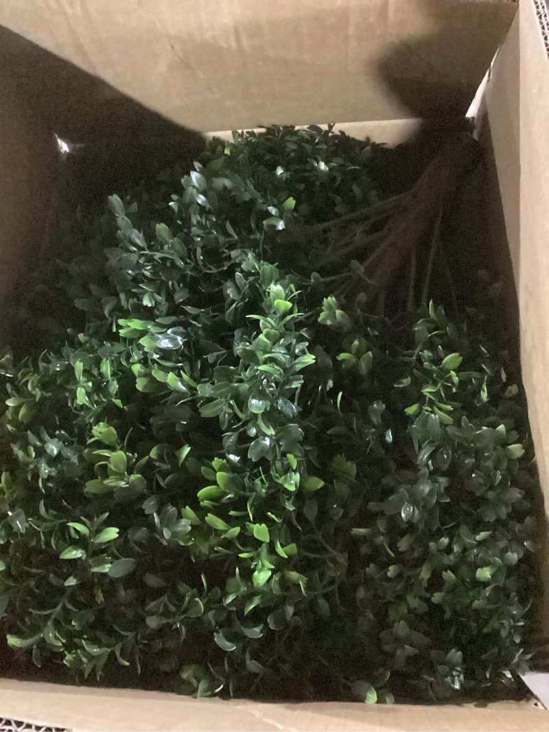 Condition photo showing New/Like New for set of 2 artificial boxwood ball trees for outdoor with spike, uv resistant faux topiary ball, fake plants greenery round shrubs bushes for entryway front porch decor boxwood - 2pack - b