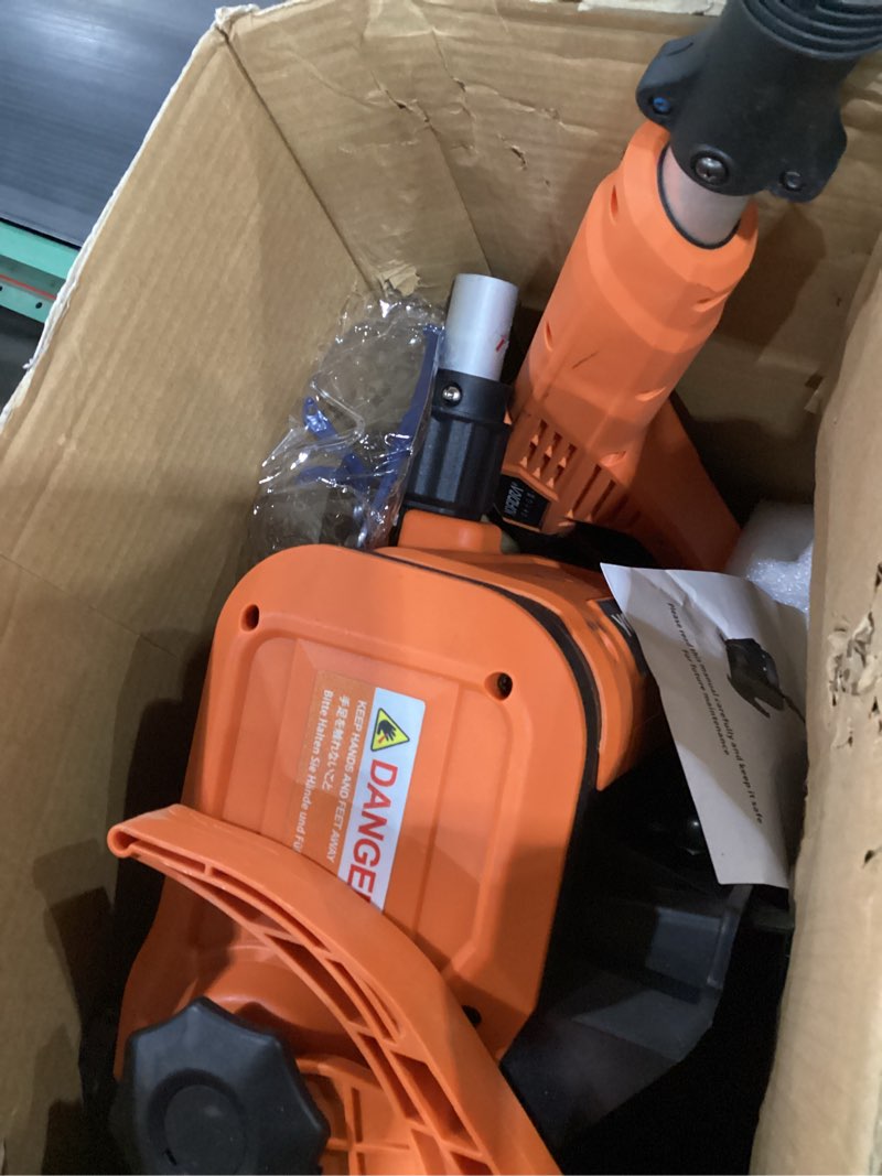 Condition photo showing As Is for Missing parts as is Cordless Snow Shovel, Electric Snow Shovel 12\" Width 6.7\" Depth Cleaning and 20ft Throwing Distance, 4 Ah 21V Battery Brushless Snow Mover with Adjustable Front Handle for Driveway, Steps, Patio Orange