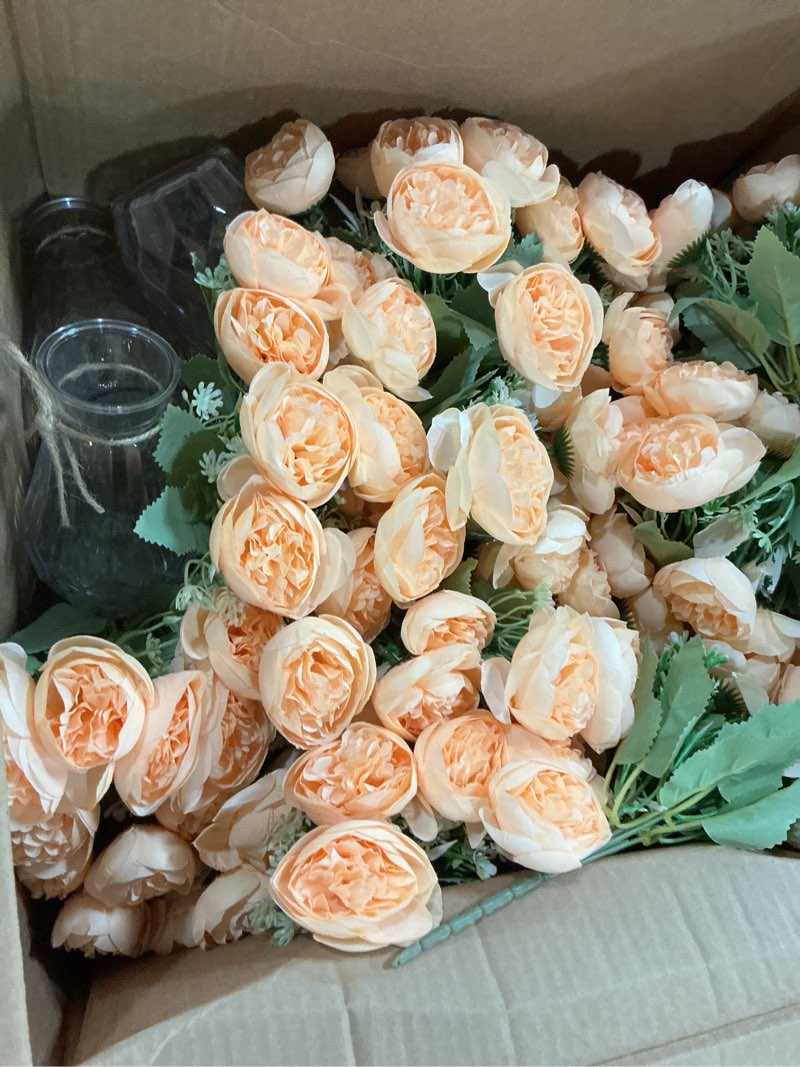 Condition photo showing Good Condition for qutuni 10pcs fake flower ball arrangement bouquet, 9.5" 15 heads plastic roses with base,suitable for parties valentine's day wedding centerpiece flower rack and home dã©cor
