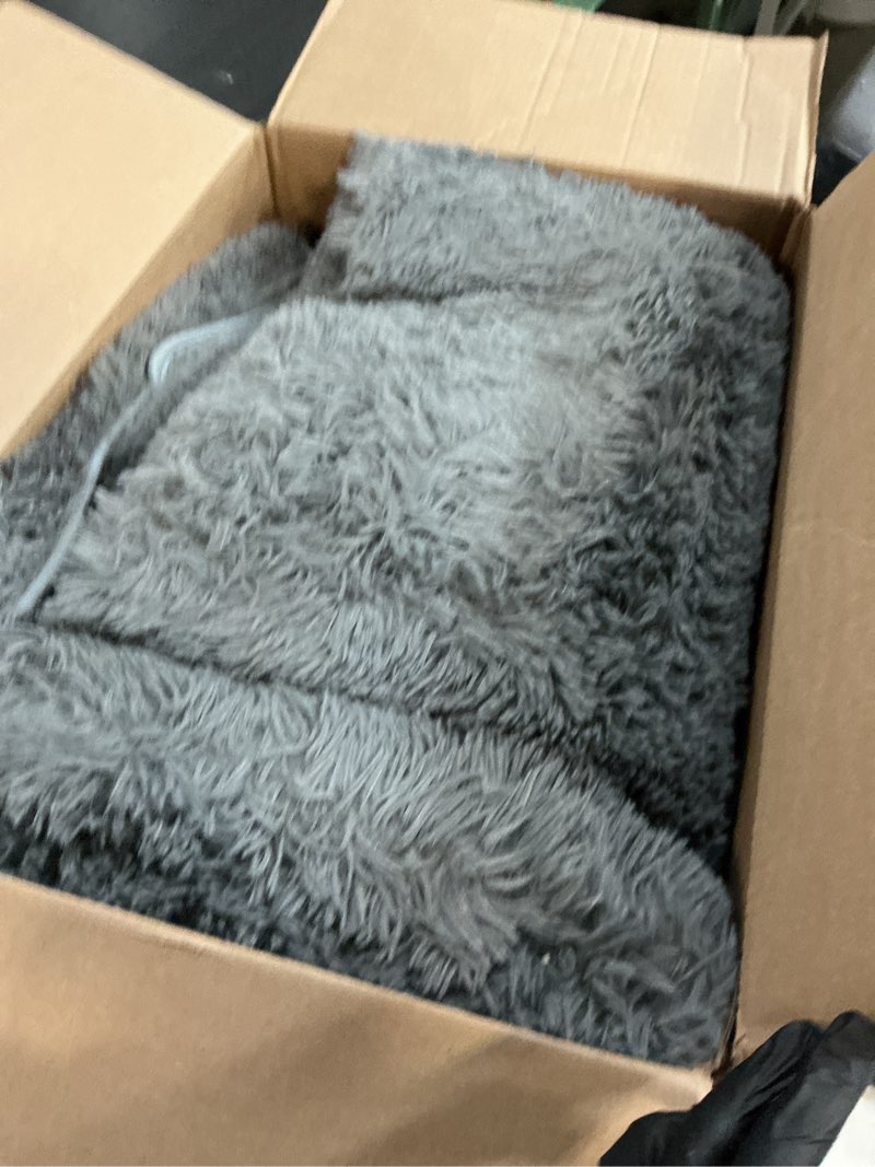 Condition photo showing Good Condition for fluffy area rugs for bedroom 5x7: shag rugs for bedroom - living room area rug 5x7 grey plush fuzzy soft carpet - teenage room dorm decor carpets grey 5' x 7' (rectangular)