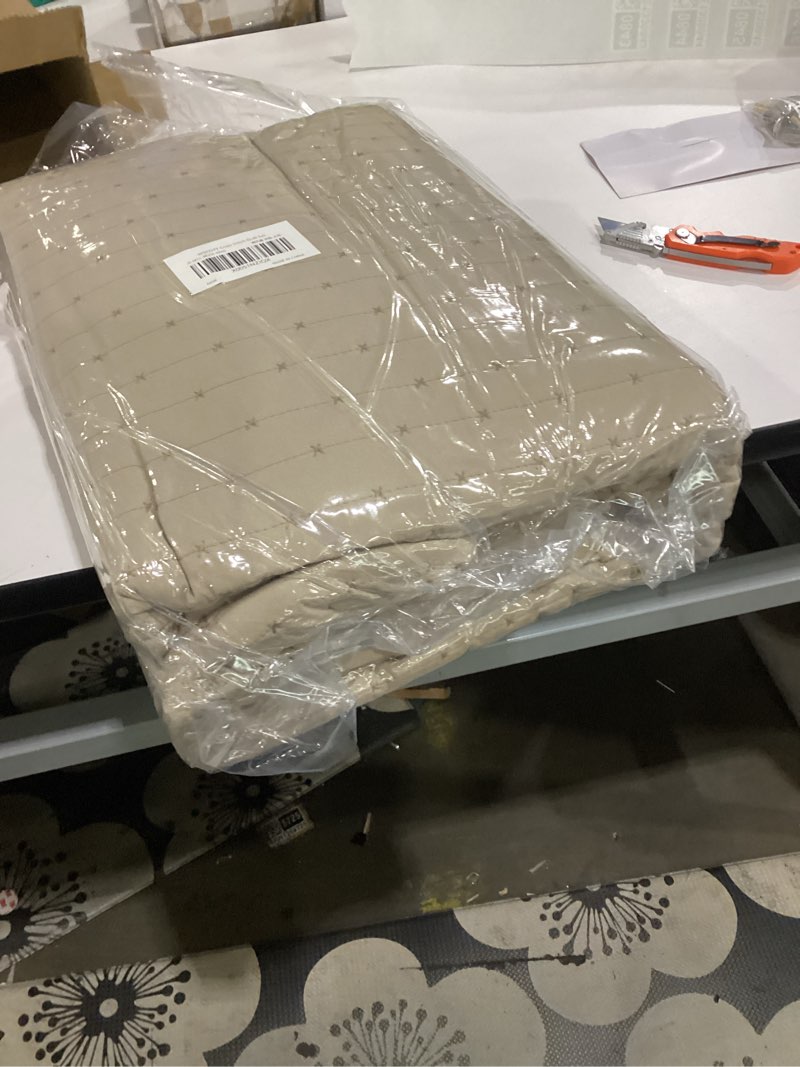 Condition photo showing Good Condition for wdcozy dark beige cross stitch king size quilt set, striped lightweight soft bedspread, tan channel farmhouse rustic coverlet, all season country bedding, thin comforter dark beige king(104"x90")