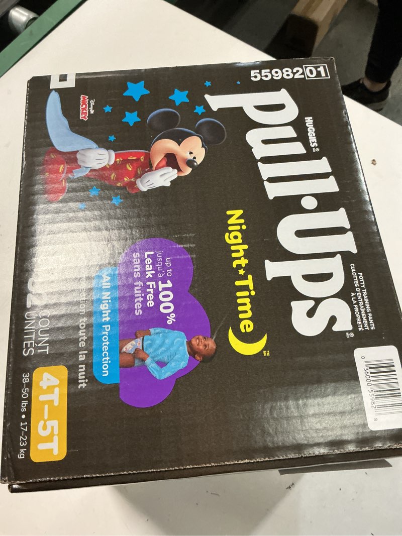 Condition photo showing New/Like New for pull-ups boys' night-time potty training pants, size 4t-5t overnight training underwear (38-50 lbs), 52 ct