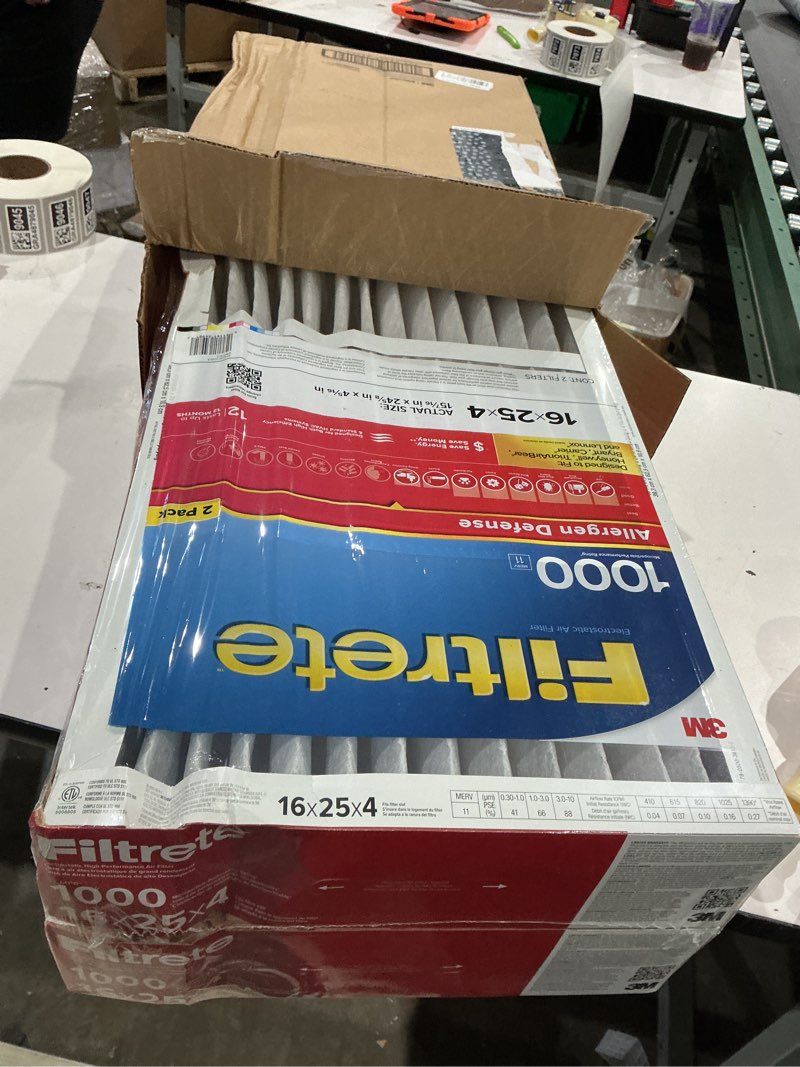 Condition photo showing Good Condition for filtrete 16x25x4 ac furnace air filter, mpr 1000, merv 11, fits honeywell & lennox, allergen defense, electrostatic air cleaning filter, 2-pack (actual size 15.88x24.56x4.31 in)