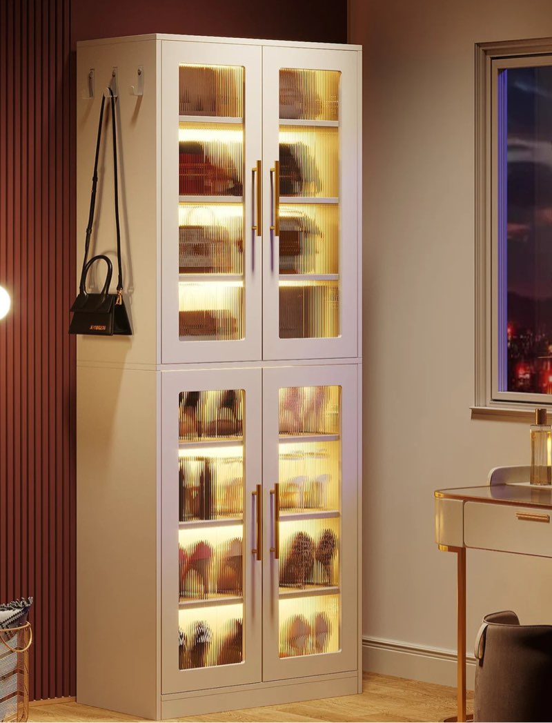 Freestanding Shoe Cabinet with Acrylic Doors and LED Lights