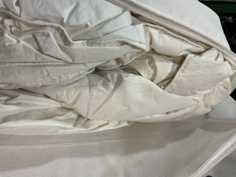 Condition photo showing As Is for lightweight luxe goose down comforter, full/queen, white