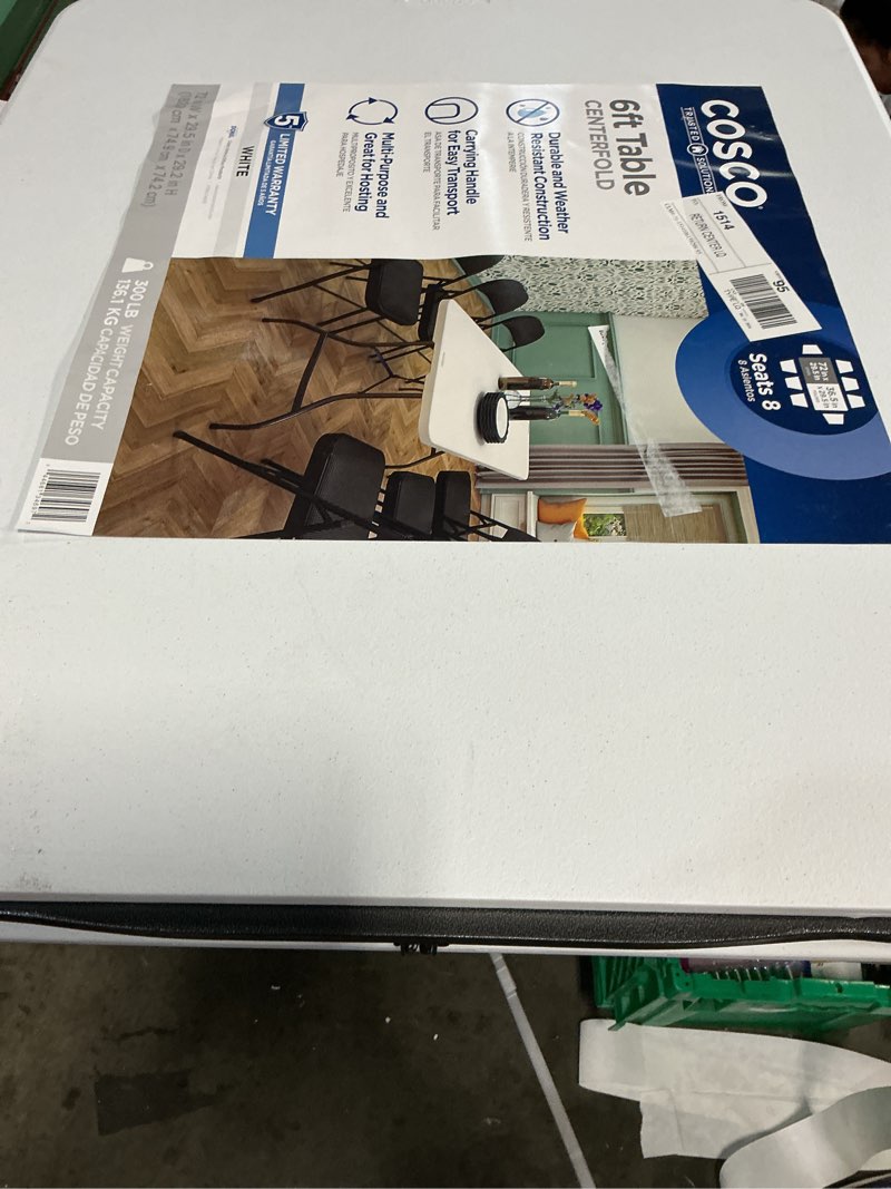 Condition photo showing Good Condition for cosco 6 foot premium folding table, white speckle