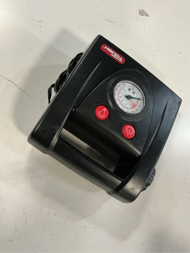 Condition photo showing As Is for hyper tough dc12v standard tire inflator & tire pump