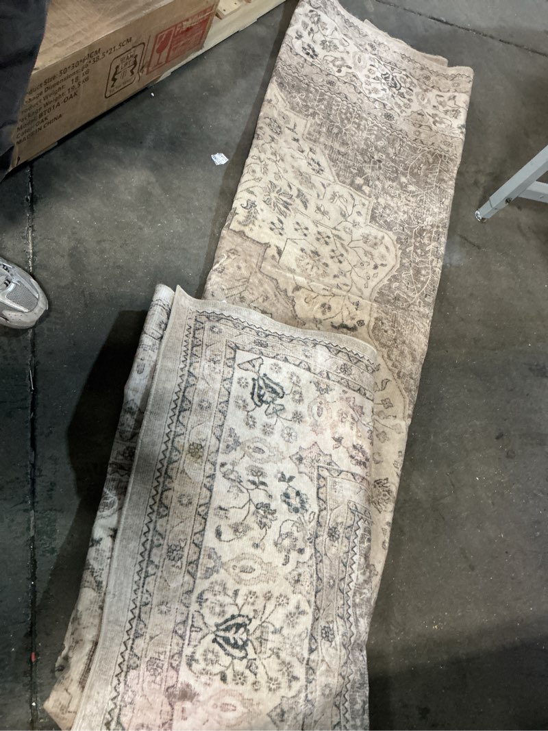 Condition photo showing As Is for washable 8x10 large area rug: oriental stain resistant rugs for living room medallion non-slip carpet for dining room soft distresses floor mat for bedroom home office 8x10 cream/beige 8' x 10' (rectangular) cream beige