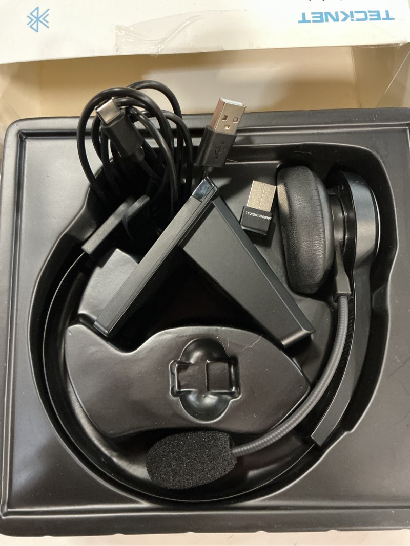 Condition photo showing Good Condition for tecknet wireless headset for work, 40hrs worktime ai noise cancelling computer headphones with charging base, bluetooth headset with mic & usb dongle for pc/laptop/call center upgraded