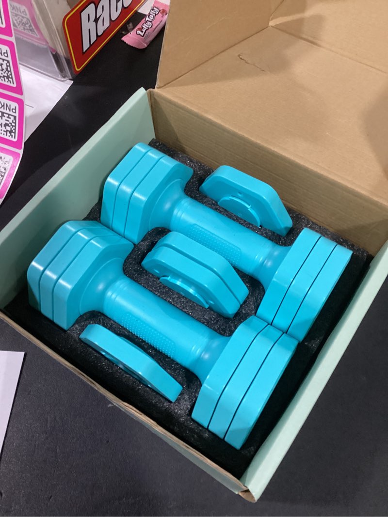 Condition photo showing New/Like New for Adjustable Dumbbell Set, 4 in 1 Free Weights Dumbbells Set for Women, Weights for Women at Home, 2lb 3lb 4lb 5lb with TPU Soft Rubber Handle for Home Gym Exercise Training Blue