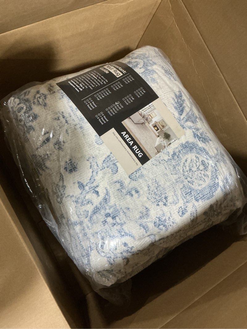 Condition photo showing New/Like New for blue area rug 8x10 machine washable large vintage living room distressed non slip carpet traditional indoor bedroom retro floral accent throw rug for office kitchen dining room 8' x 10' (rectangular) accent | blue