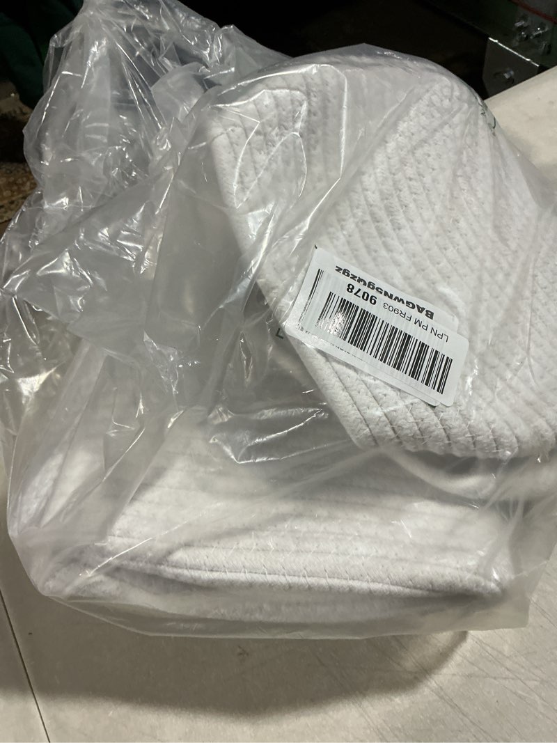Condition photo showing Good Condition for 18" X 18" X 14" Extra Large White Basket with Lid, Woven Cotton Rope Basket for Blankets for Living Room, Kids Toy Storage Bin, Wicker Bathroom Towel Storage, All White Bins for Organizing Full White