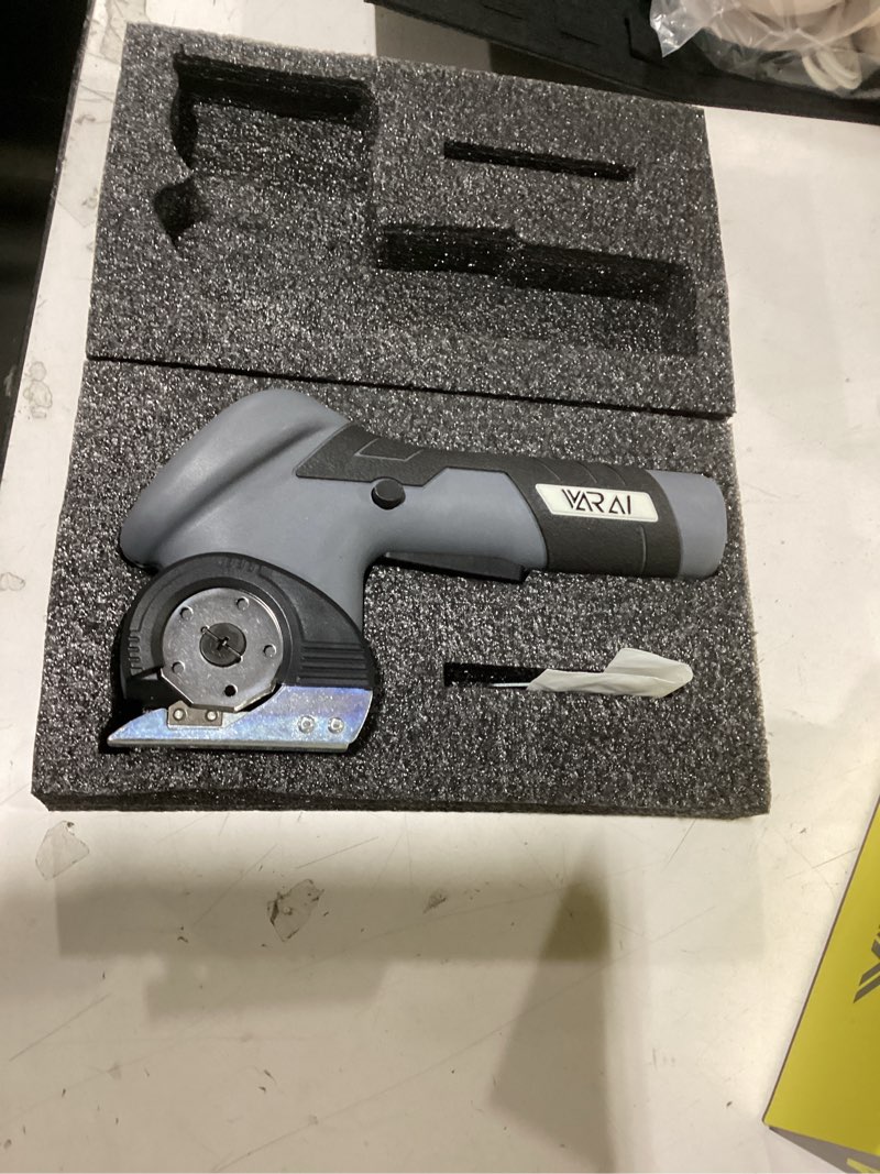 Condition photo showing New/Like New for cordless electric scissors, 2000mah fast charging rechargeable fabric cutter with replaceable blades, box cutter for cloth, cardboard, plastic, leather gray-black