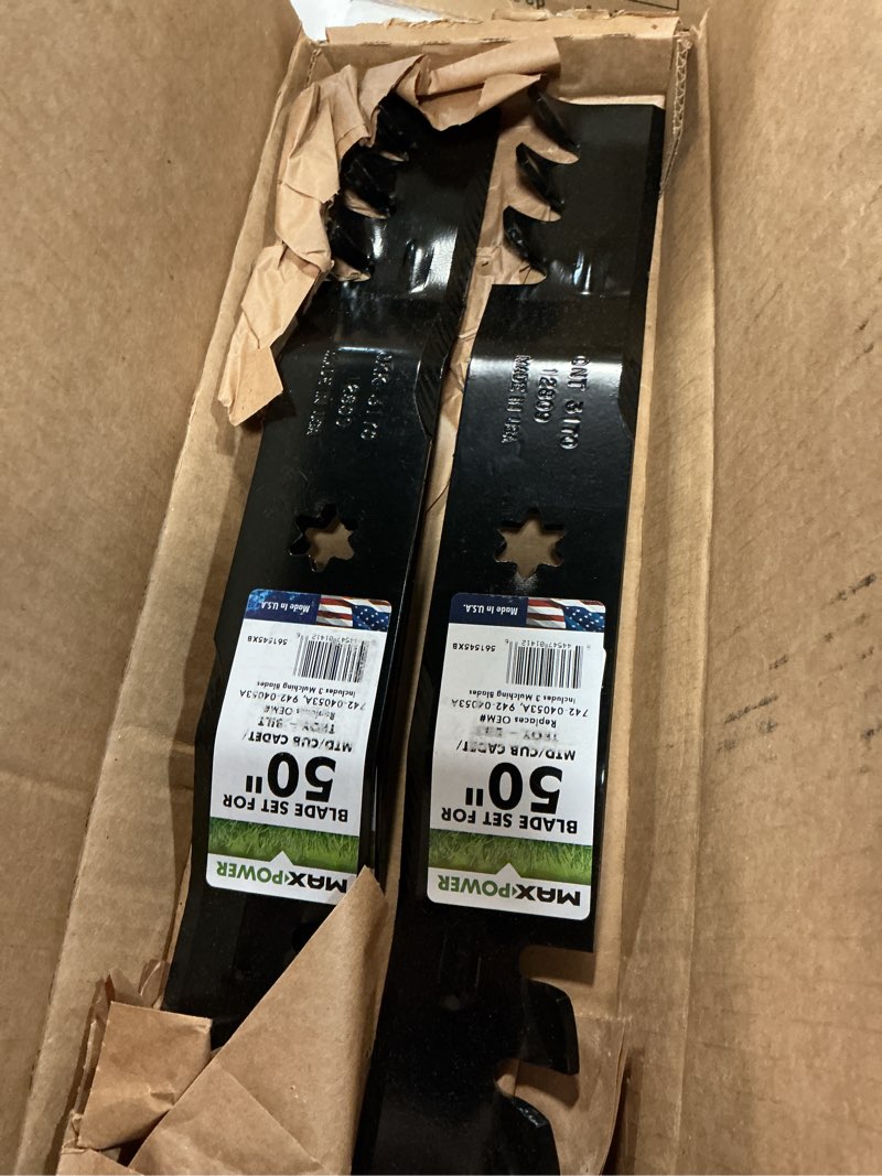 Condition photo showing Good Condition for maxpower 561545xb 3-blade commercial mulching set for many 50" cut mtd, cub cadet, replaces oem no. 742-04053, 942-04053,black