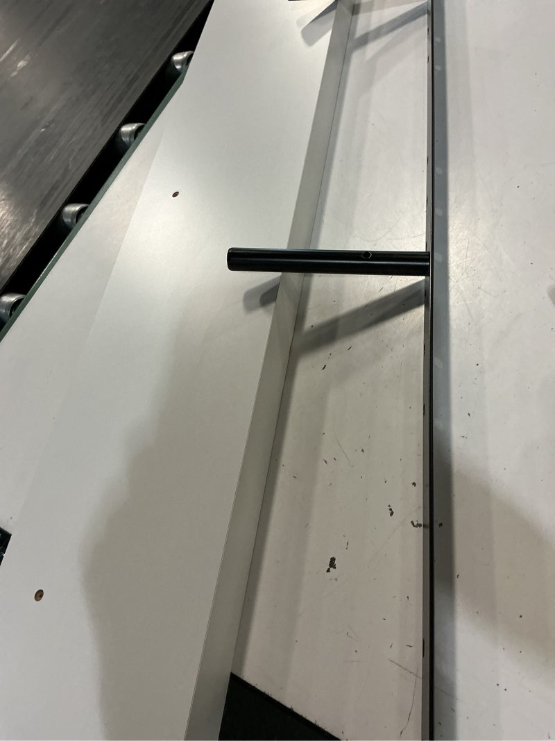 Condition photo showing As Is for inplace 7.75-in d x 60-in l white mdf rectangular floating shelf