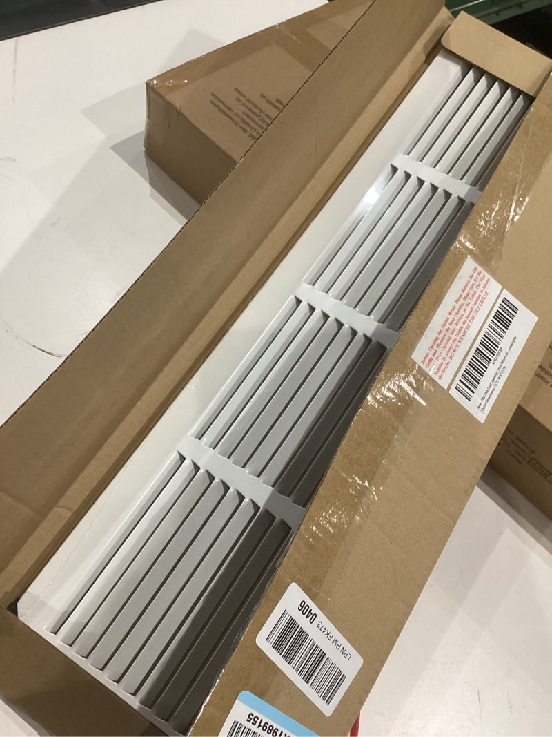 Condition photo showing Good Condition for fits 24x6 duct opening | steel return air grille by handua | vent cover grill for sidewall and ceiling | white | hvac cold air intake grille | outer dimensions: 25.75"w x 7.75" 1 24"w x 6"h [duct opening]