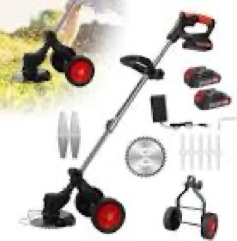 cordless weed wacker, electric grass trimmer 21v 2.0ah battery powered weed trimmer, 3 in 1 stringle