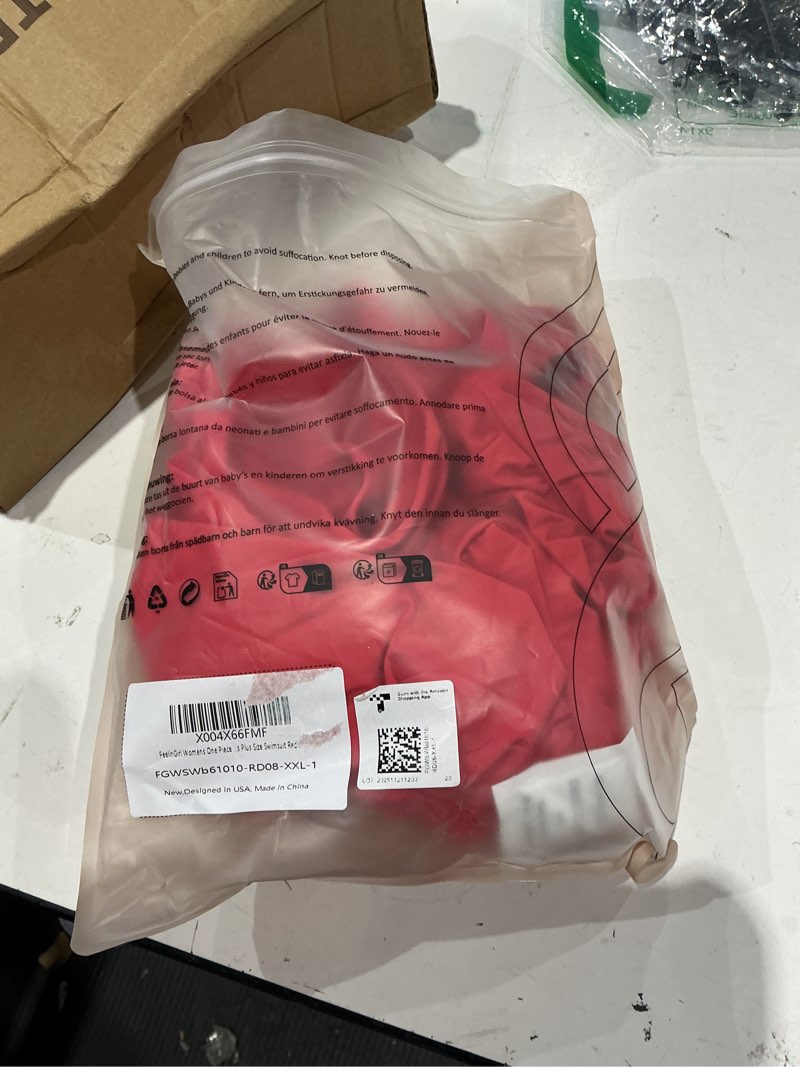 Condition photo showing Good Condition for feelingirl one-piece swimsuit for women with tummy control, deep v-neck design, and metal rings deep red xx-large