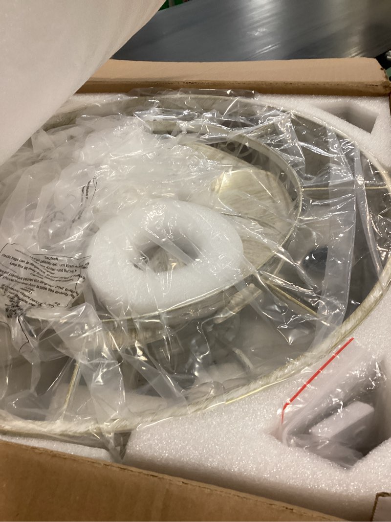 Condition photo showing New/Like New for shluce 18" caged ceiling fan with light, small flush mount fandelier ceiling fans with lights and remote, rustic low profile bladeless ceiling fan with light for bedroom, kitchen, white gold - etl white gold 18in