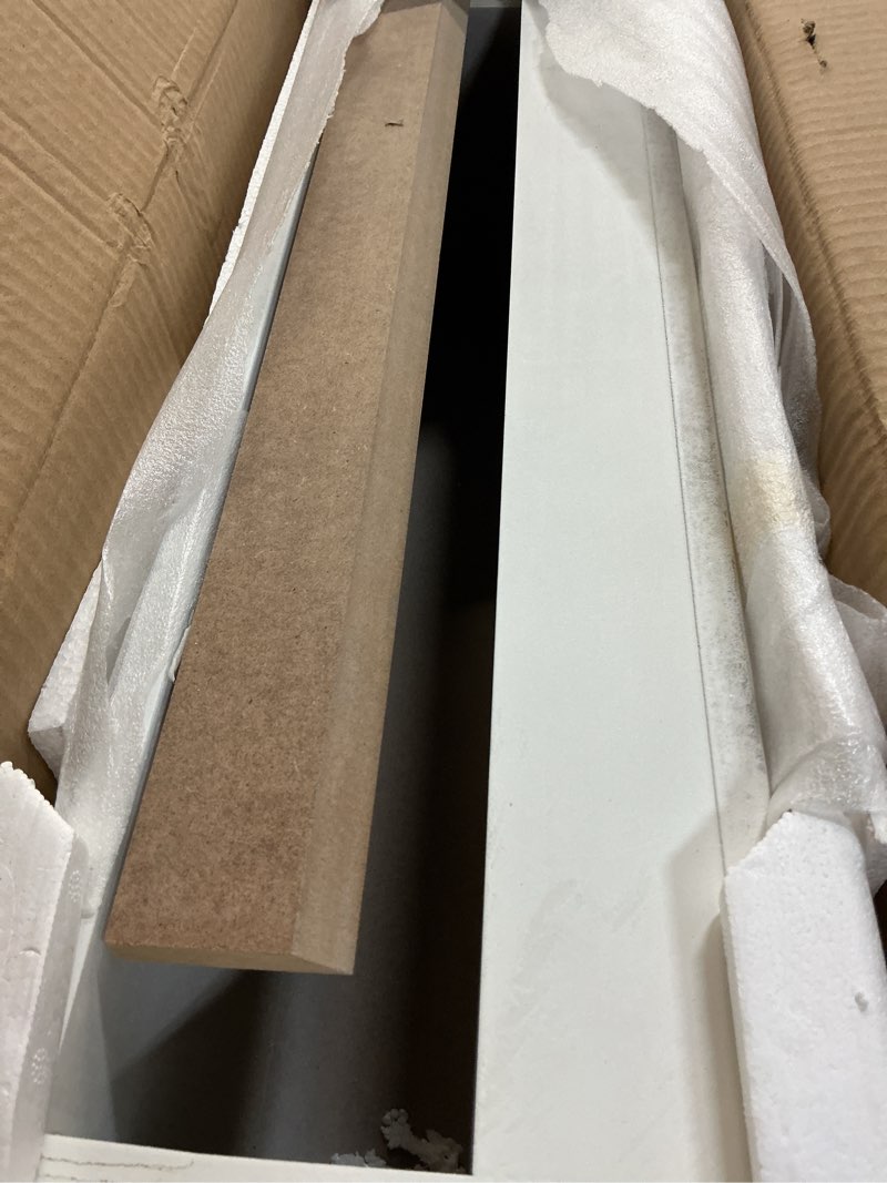 Condition photo showing As Is for 66" Floating Mantel Shelf - Modern White Fireplace Mantel with Matte Lacquer Finish for Living Room Elegance (66", White) 66" White