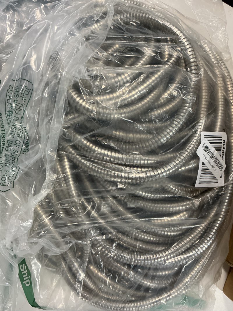 Condition photo showing Good Condition for garden hose metal 100ft, stainless steel heavy duty water hose with 10 function nozzle, no-kink, tough & flexible, sturdy and lightweight, rust proof for yard, outdoor, rv
