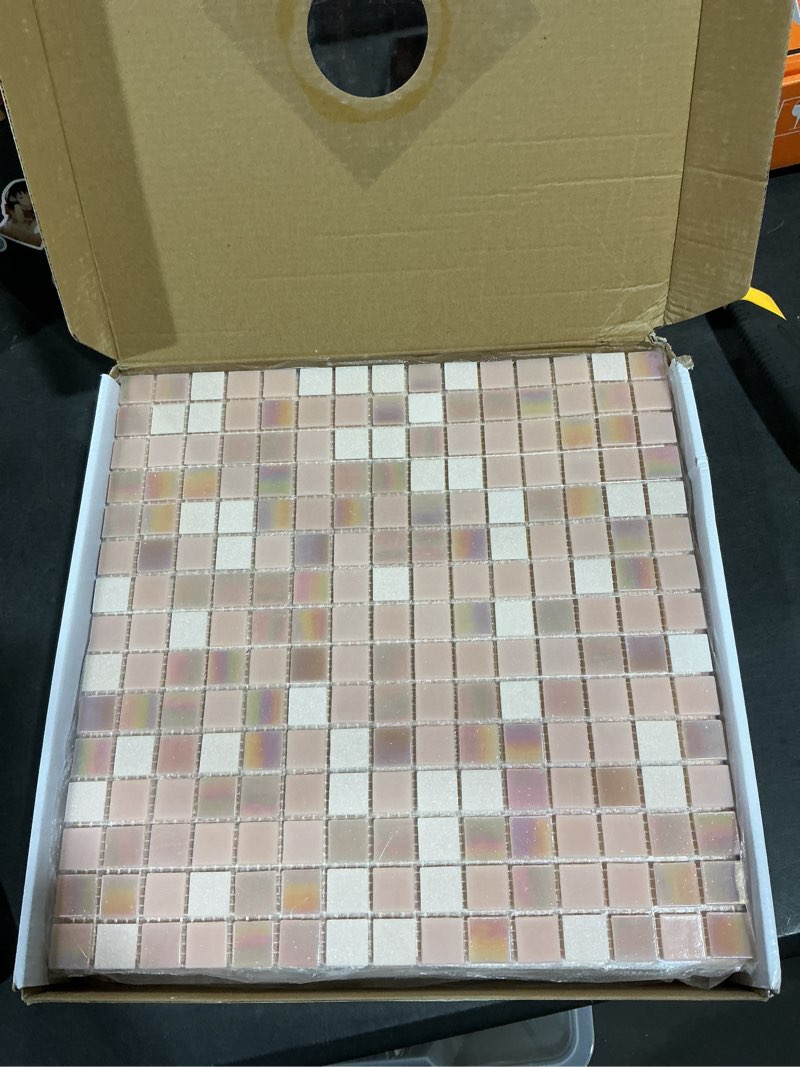 Condition photo showing Good Condition for 11.5sqft Pink Shower Tile, Swimming Pool Mosaic Tiles,Wall and Floor Tile for Bathroom, Kitchen Backsplash, Bathroom Backsplash, Shower Backsplash, Accent Wall, (8pcs, Rainbow Pink)
