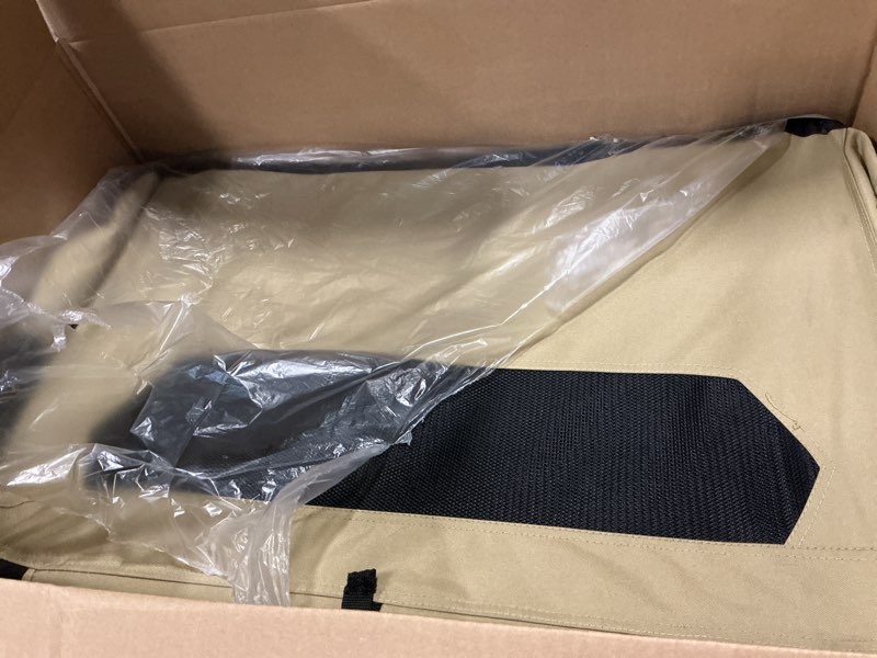 Condition photo showing As Is for Amazon Basics 2-Door Portable Soft-Sided Folding Soft Dog Travel Crate Kennel, Medium (M 30" x 21" x 21"), Tan Tan M 30" x 21" x 21"