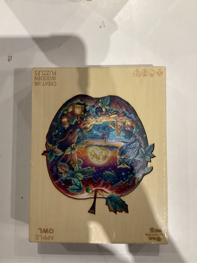 Condition photo showing New/Like New for Wooden Puzzles for Adults, Apple Owl Jigsaw Puzzles with Unique Shape, Wood Challenging Jigsaw Puzzles Ideal for Adults, Christmas Birthday Gifts for Women Men Puzzle Game Lovers, 11.4"x11" - 160pcs Apple Owl Medium