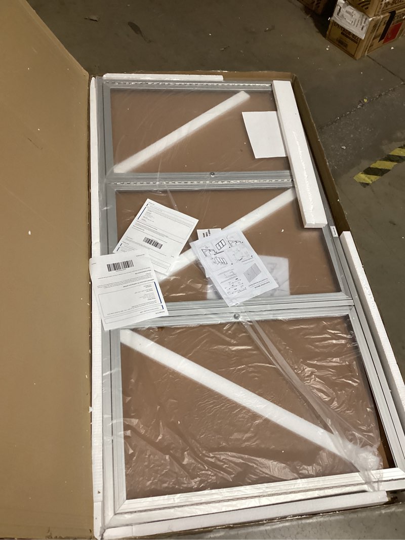 Condition photo showing Good Condition for 72"x36" Lockable Enclosed Bulletin Board, Outdoor Cork Weather-Resistant Aluminum Frame Notice Board, Wall Mounted Display Case Acrylic Doors for School,Office,Silver Frame w/Cork 72" x 36" Silver Frame W/ Cork