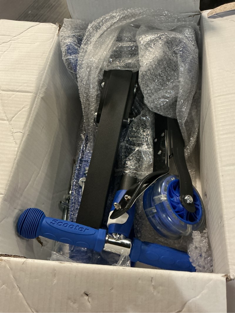 Condition photo showing Good Condition for Kick Scooter for Kids 3-7 Age - Three Wheel Light Up Scooters, Lean to Steer,Foldable,Stable Dual Rear Wheels, Adjustable Height, for 3-5,5-7 Year Old Girls Boys Up to 120 Lbs Blue