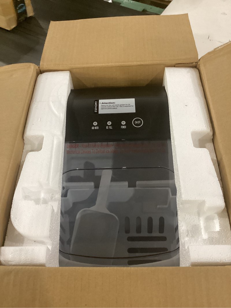 Condition photo showing Good Condition for similar to stock photo**** euhomy countertop ice maker machine with handle, 26lbs in 24hrs, 9 ice cubes ready in 6 mins, auto-cleaning portable ice maker with basket and scoop, for home/kitchen/camping/rv. (black)