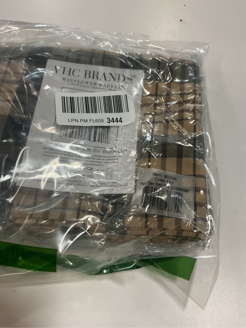Condition photo showing Good Condition for VHC Brands Cider Mill Plaid Curtain Tiers, Tan & Charcoal, 24x36, Set of 2 Tier 24x36