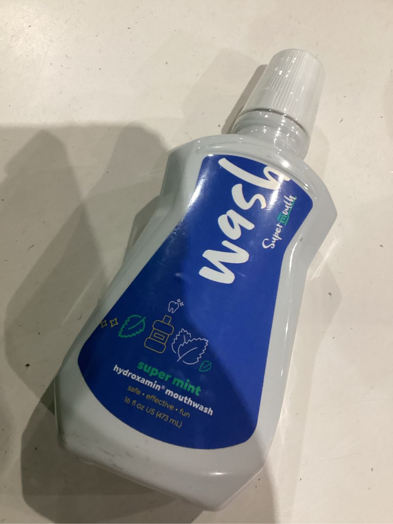 Condition photo showing As Is for supermouth® fluoride-free mouthwash – nano-hydroxyapatite, vitamins d3 & k2, prebiotics, alkaline ph 8.5, alcohol-free, freshens breath, safe clean ingredients, 4 flavor options mint