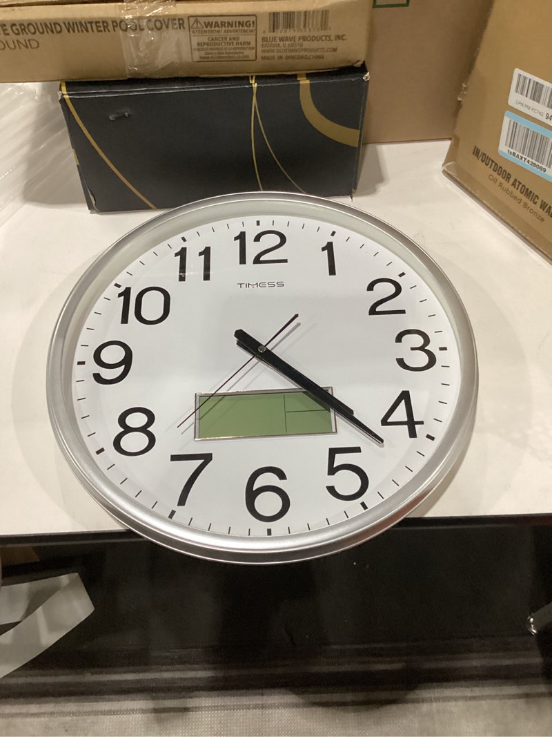 timess wall clock, 16 inch non-ticking silent battery operated quartz analog with lcd display for pe