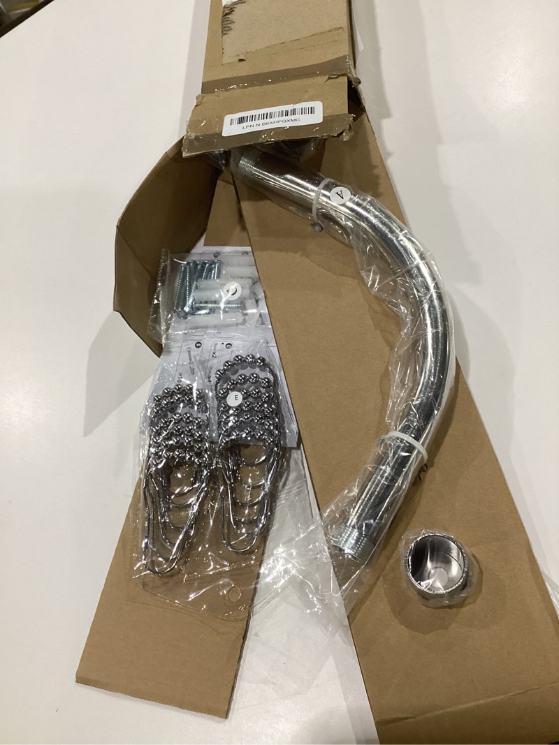 Condition photo showing New/Like New for Corner Shower Curtain Rod, Brushed Nickel [24"-53"] x [24"-53"] Adjustable L Shaped Shower Rod No-Sagging 90 Degree Curved Curtain Rod for Bathroom Bathtub with 12 Ring Hooks & Ceiling Support 24"-53" x 24"-53" Brushed Nickel