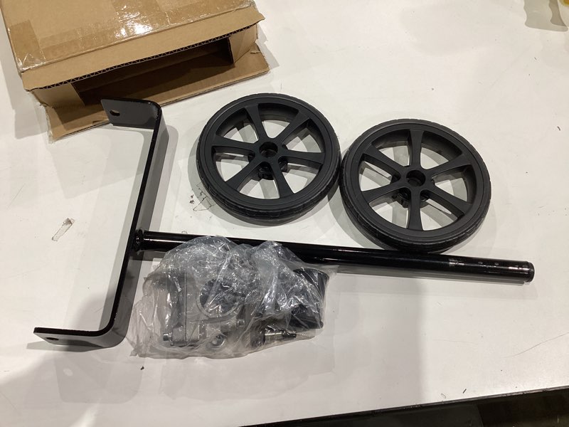 Condition photo showing As Is for 19.48" Adjustable Height String Trimmer Support Wheel with 26mm Handle Clamp, 6" Wheels Walk Behind String Trimmer Auxiliary Attachment for Easy Push Weed Trimmer Grass Cutter