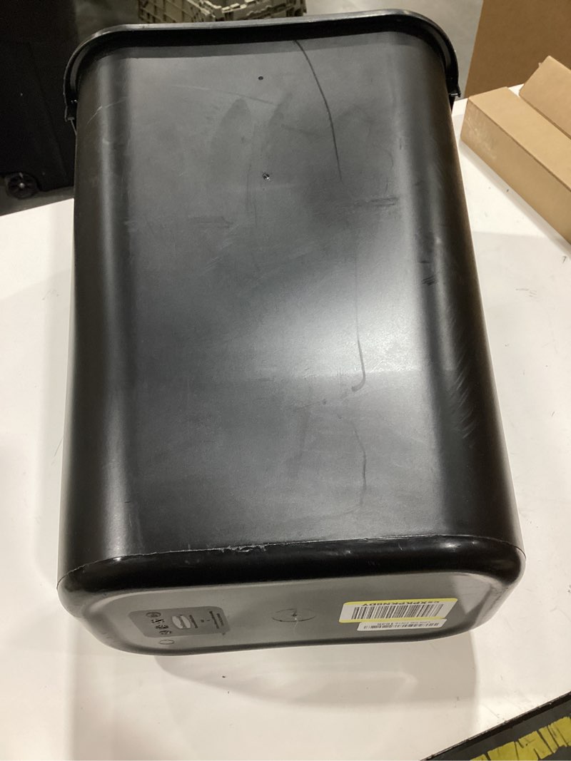 Condition photo showing As Is for 10 gal/ 39 ltr rectangular plastic trash can wastebasket, polypropylene, black, ja3036