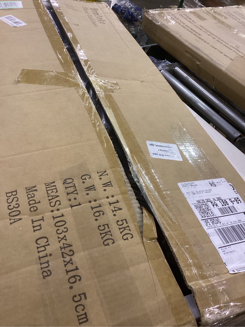 Condition photo showing Good Condition for 2-Tier Storage Bench, Shoe Bench with Thickened Padded Seat Cushion, Entryway Bench with 2 Doors, Adjustable Shelf, 13.8" D x 37.4" W x 18.5" H, for Entryway, Living Room, Bedroom, Greige Greige 37.4"