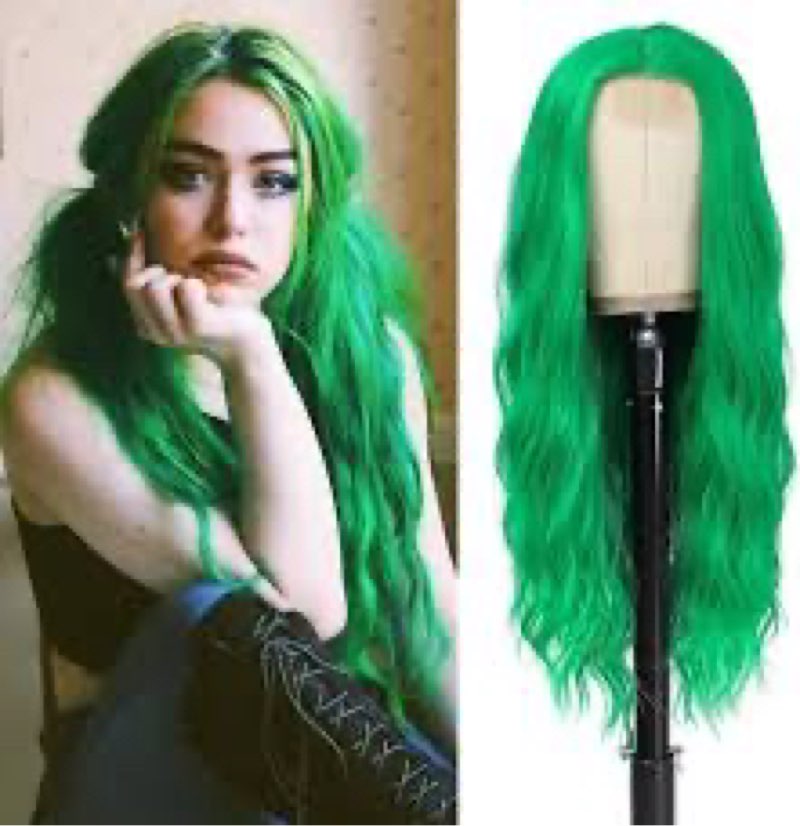 YBYMCAI Long Green Wavy Wigs for Women Middle Part Matcha Green Wig 26 inch Natural Curly Synthetic 