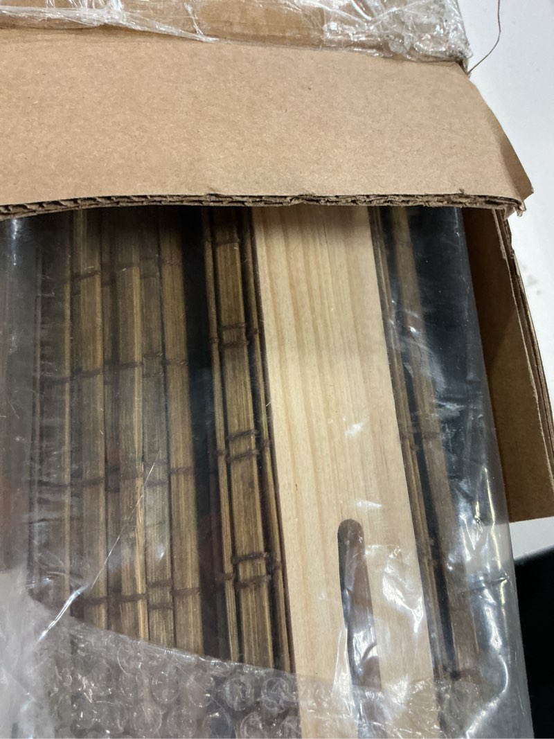 Condition photo showing New/Like New for lazblinds cordless bamboo roman shades, privacy blinds for interior windows, room darkening roll up bamboo blinds for home & patio, 25.5" w x 64" h, highfield teak pricacy - highfield teak 25.5" w x 64" h