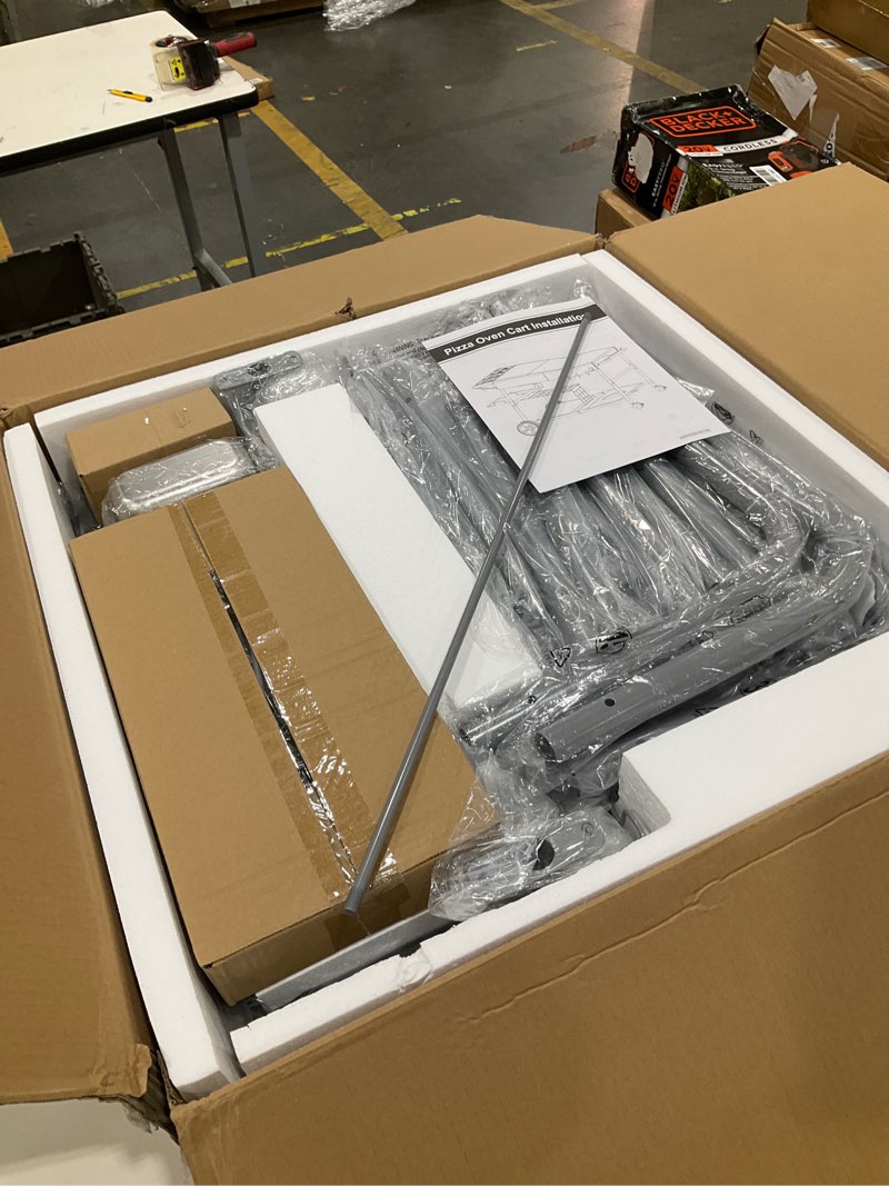 Condition photo showing Good Condition for pizza oven table grill cart with topping station, grill table stand with wheels for ninja, blackstone griddle, ooni, gozney, cuisinart, heavy duty bbq prep cart with storage shelf and hooks 51 x 24 x 31 inches