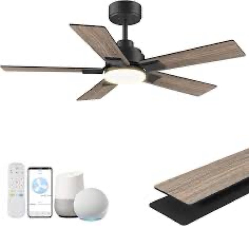 42 inch Hetaomu Quick Installation Ceiling Fan With Ligth and Remote Walnut.