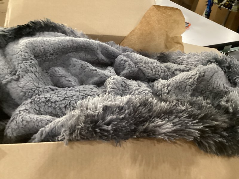 Condition photo showing As Is for Bedsure GentleSoft Fluffy Sherpa Fleece Faux Fur Blankets Queen Size for Bed, Bedroom Decor Winter Bedding Thick Warm Full Queen Blankets, Fuzzy Plush Soft Heavy Mink Cozy Gifts, Tie Dye Grey, 90x90 01- Tie Dye Grey Queen (90" x 90")