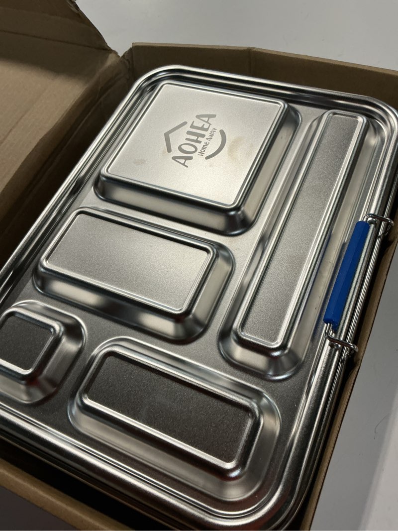 Condition photo showing Good Condition for aohea stainless steel bento box kids, kids metal bento lunch box bpa free lunch box containers 304 stainless steel bento box for school and office(bule) blue-05