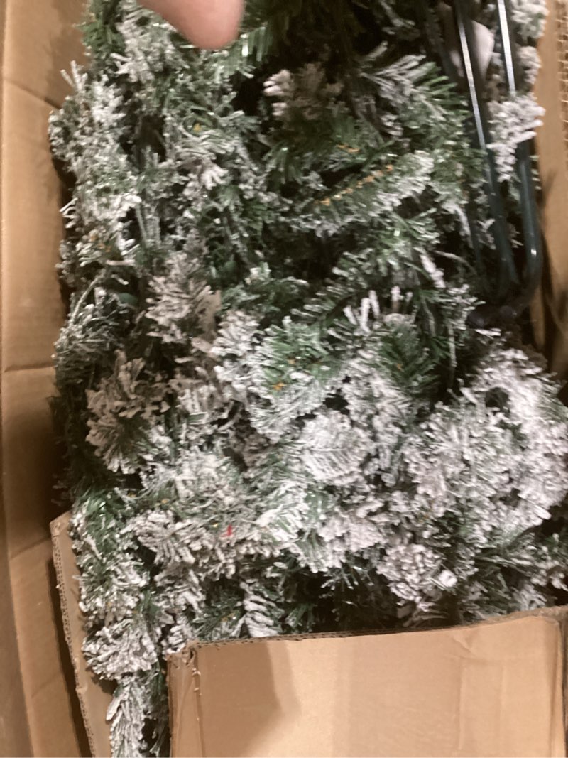 Condition photo showing Good Condition for National Tree Company 7.5 ft Pre-Lit Flocked Acacia Artificial Christmas Tree, 550 Clear Lights, 1,300 Branch Tips, Includes Stand, Green 7ft 6in