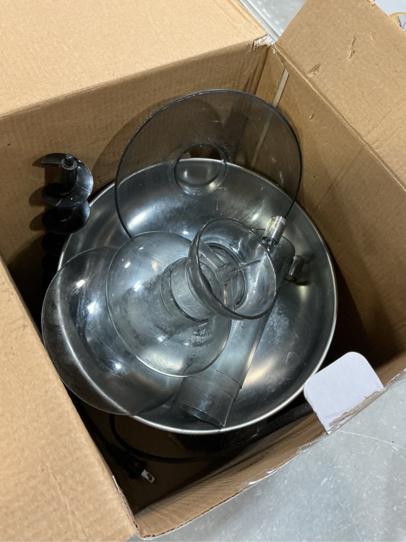 Condition photo showing As Is for Nostalgia 4 Tier Electric Chocolate Fondue Fountain Machine for Parties - Melts Cheese, Queso, Candy, and Liqueur - Dip Strawberries, Apple Wedges, Vegetables, and More - 32-Ounce - Stainless Steel Stainless Fountain 4 Tier
